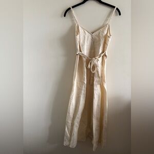 United Colors Of Benetton Cream Linen Dress with Waist Tie